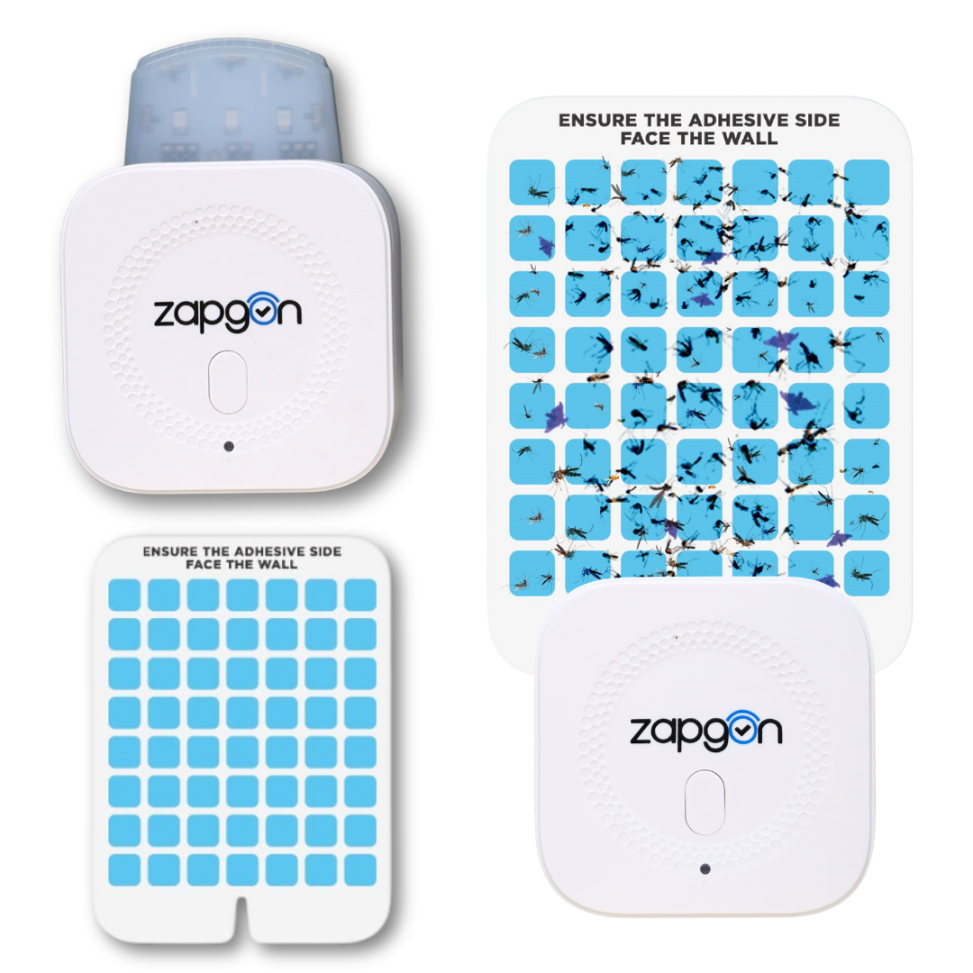 ZAPGON Indoor Fly Trap – Plug-in Fruit Fly, Moth & Gnat Catcher with Sticky Glue Cards, Non-Toxic  for Home (2 Devices + 6 Adhesive Traps)
