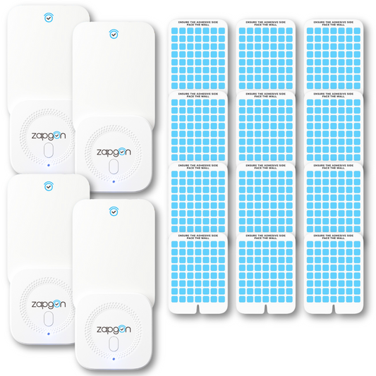 ZAPGON Indoor Fly Trap – Plug-in Fruit Fly, Moth & Gnat Catcher with Sticky Glue Cards, Non-Toxic  for Home (4 Devices + 12 Adhesive Traps)